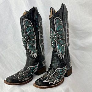 Corral Women's Crystal Cross Accent Leather Boot Black, Turquoise